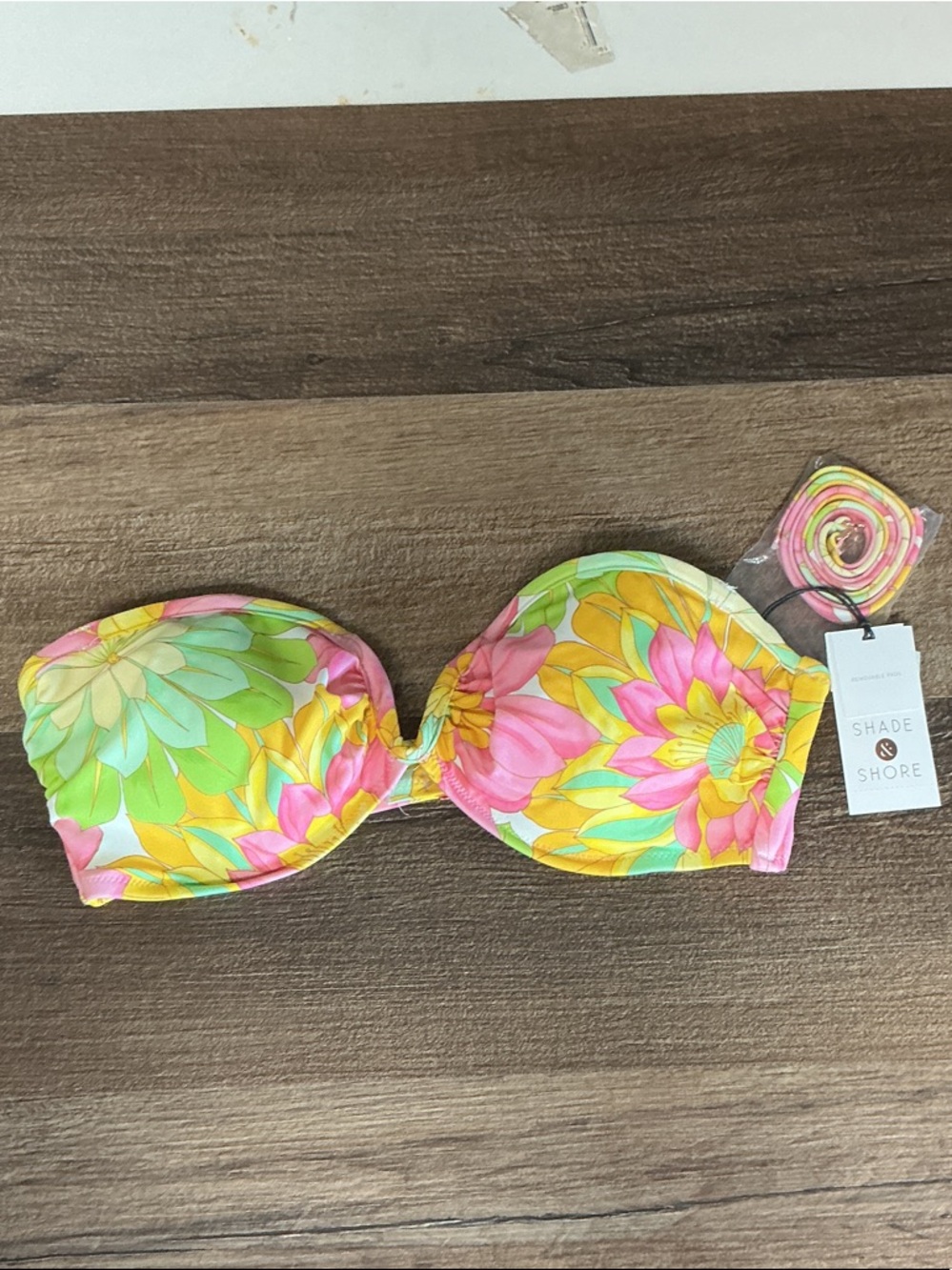 Shade & Shore Floral Bandeau Bikini Top - Pink, Yellow, Green